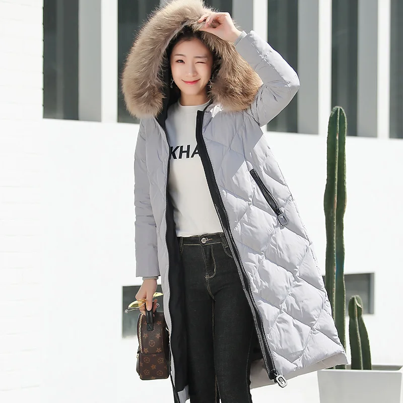 Натуральный мех енота собака воротник утиный пух куртки женские длинные