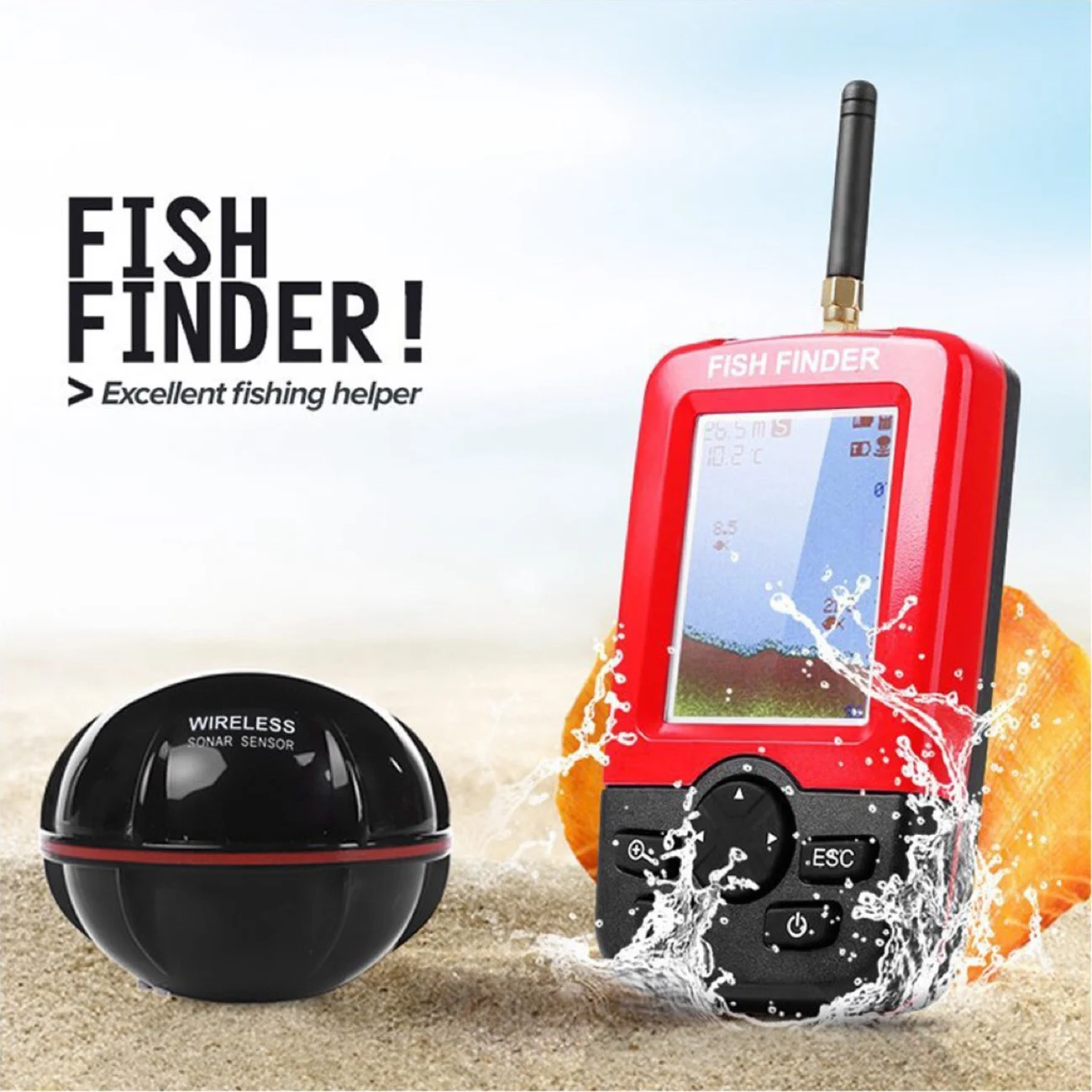 Handheld Fish Finder Portable Wireless Sonar Sensor Fishfinder Depth Locator Fishing Gear LCD Display | Товары для рыбалки