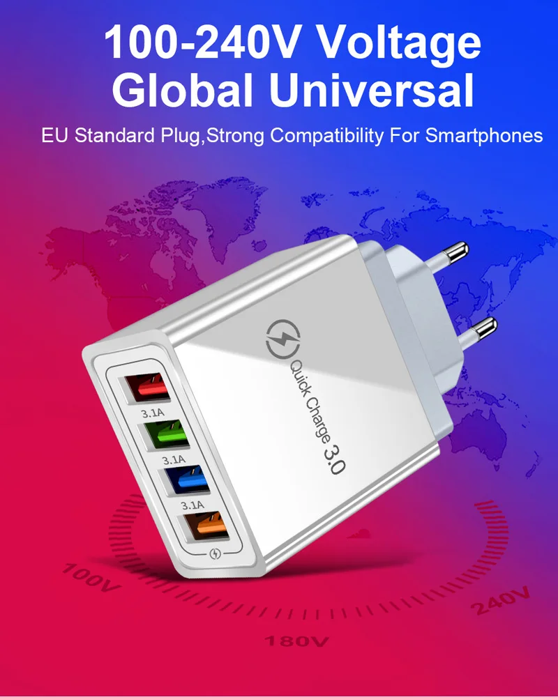 Быстрая зарядка 3 0 зарядное устройство с 4 портами USB быстрое для телефона Samsung Note 8