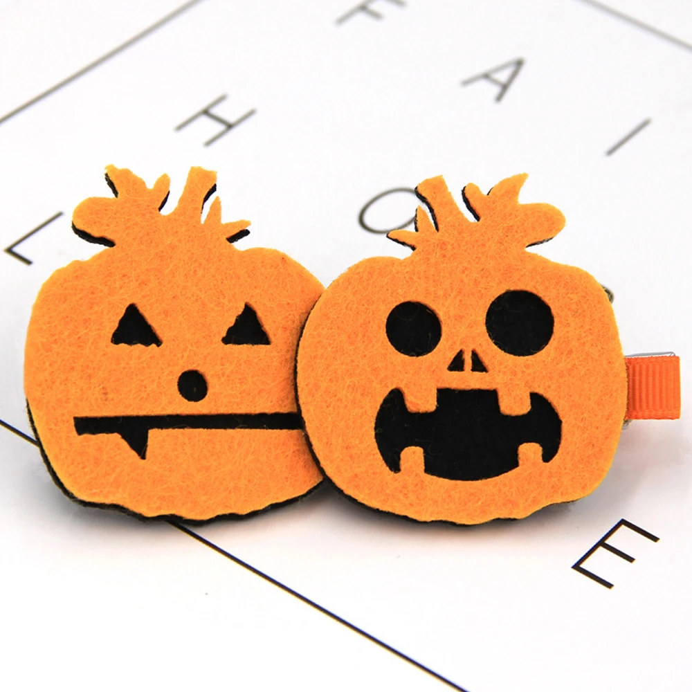 2pcs Halloween Pumpkin Children Hairpin Cute Cartoon Orange Grimace Felt Hair Clips Festival Party Kids Accessories |