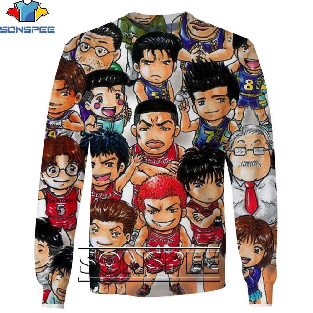 

SONSPEE 3D Printing Sweatshirt Slam Dunk Anime Cartoon Fashion Casual Loose Round Neck Men/Women Basketball Trend Harajuku Style