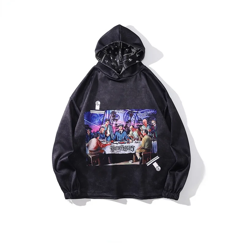 

Autumn/winter New High Street Parody Angel Hoodie Men and Women Print Black Long-sleeved Hoodie