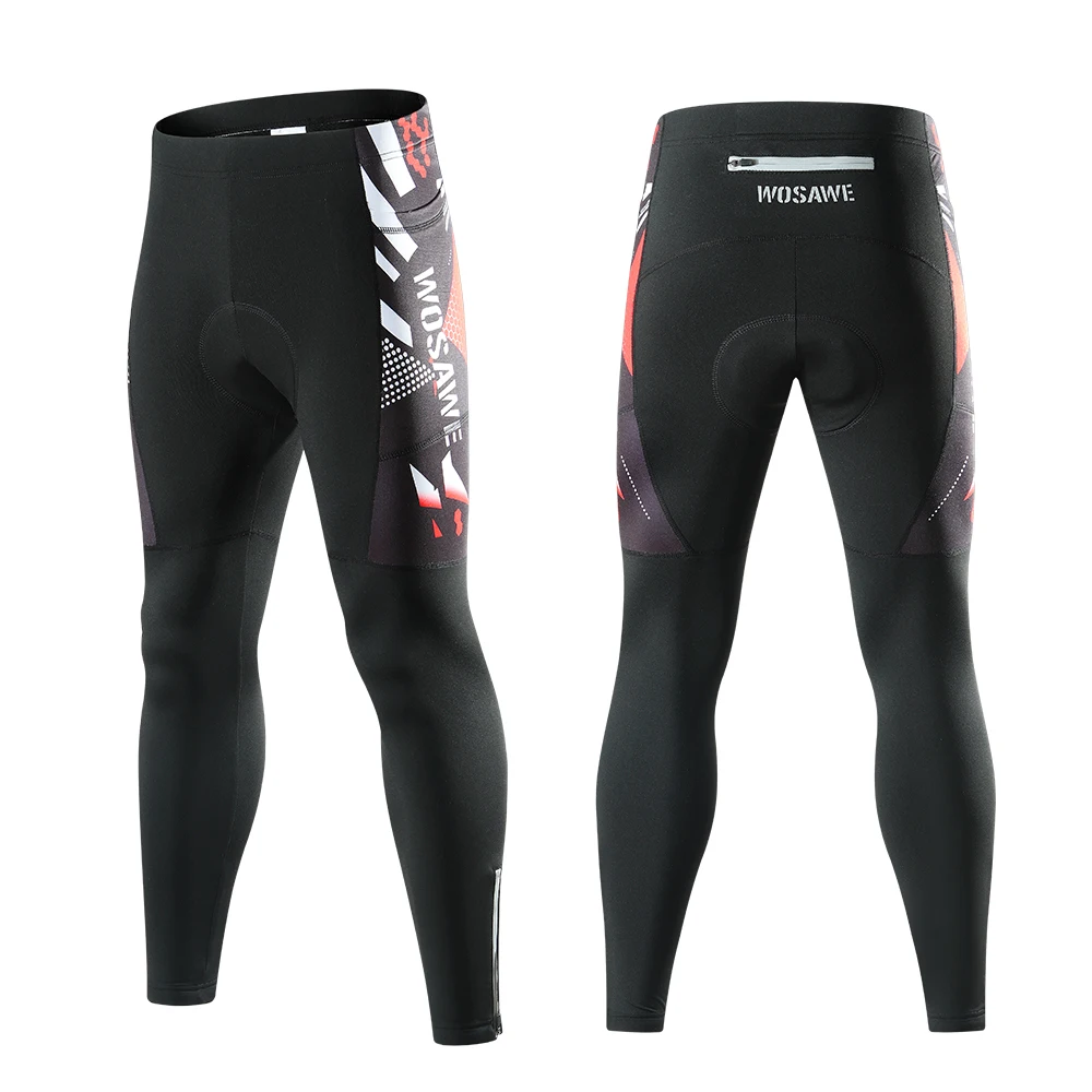 

WOSAWE Winter Motocross Pants Deep Pocket Men's Fleece Tights Warm Sports Trousers Bicycle MTB Reflective Bike Gel Padded Pants