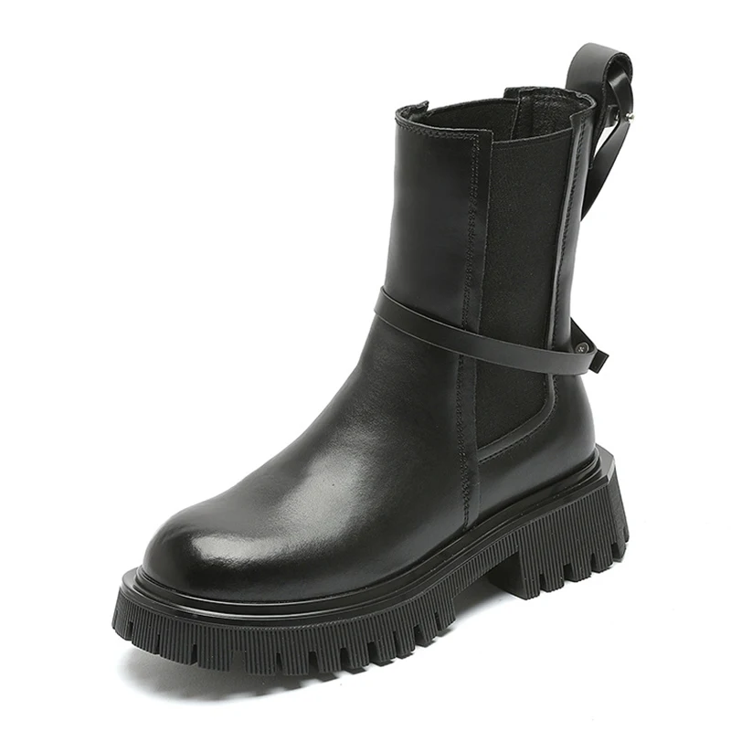 

Ботинки женские из натуральной кожи, черные, на платформе, осень 2021