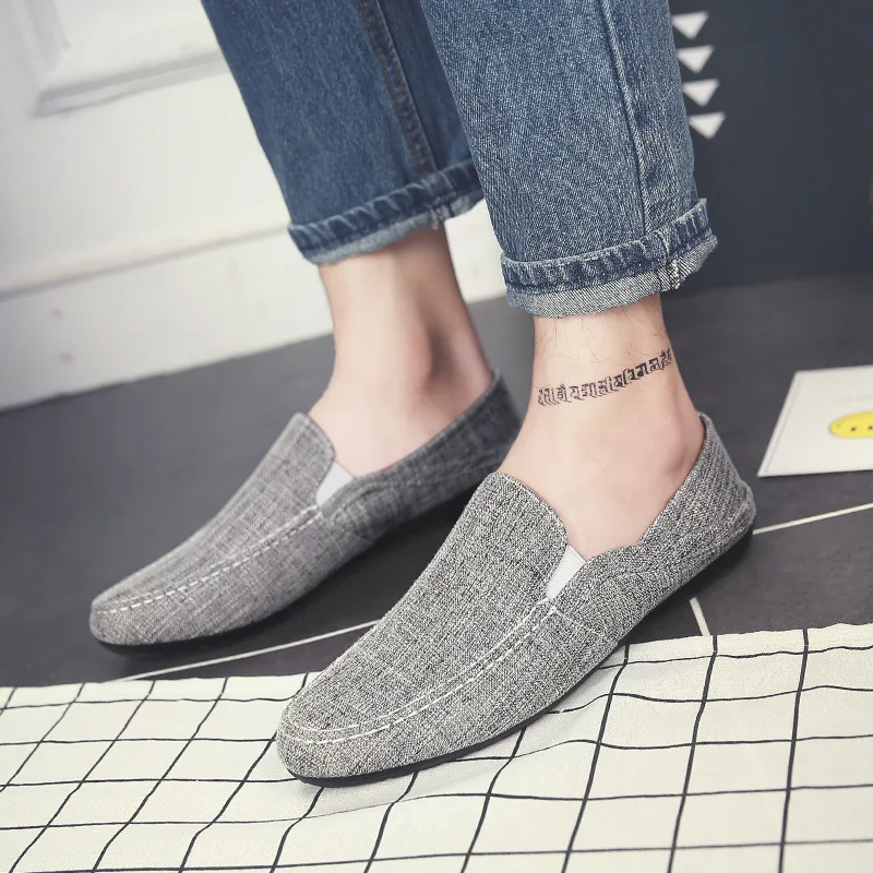 Туфли мужские легкие дышащие холщовые лоферы Повседневная модная обувь удобные