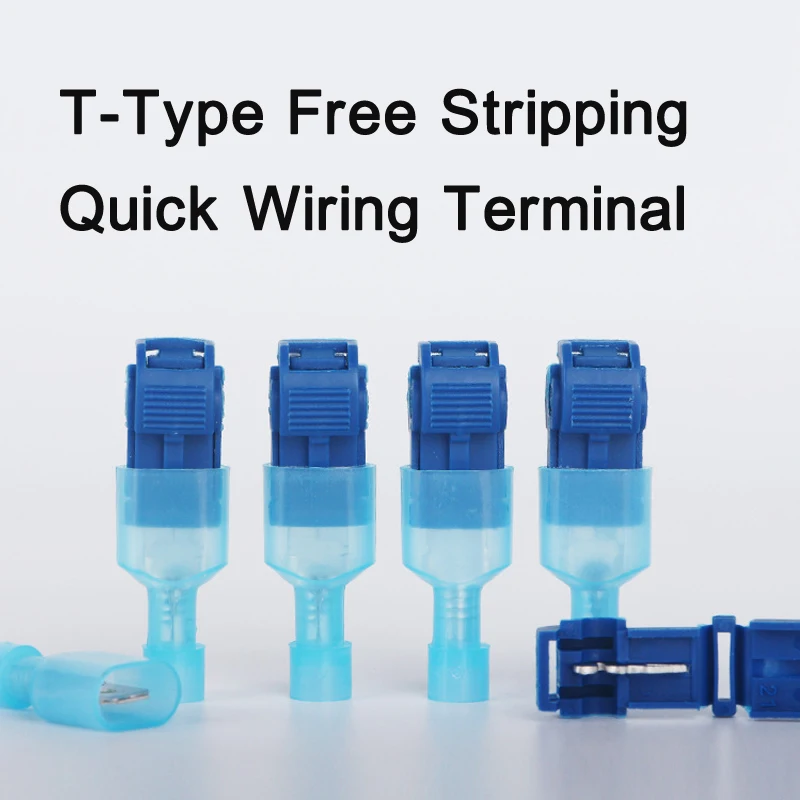 100Pcs(50set) T2 Blue T Tap Wire Connectors Self-Stripping Quick Splice Electrical Terminals Disconnect Spade Terminal |