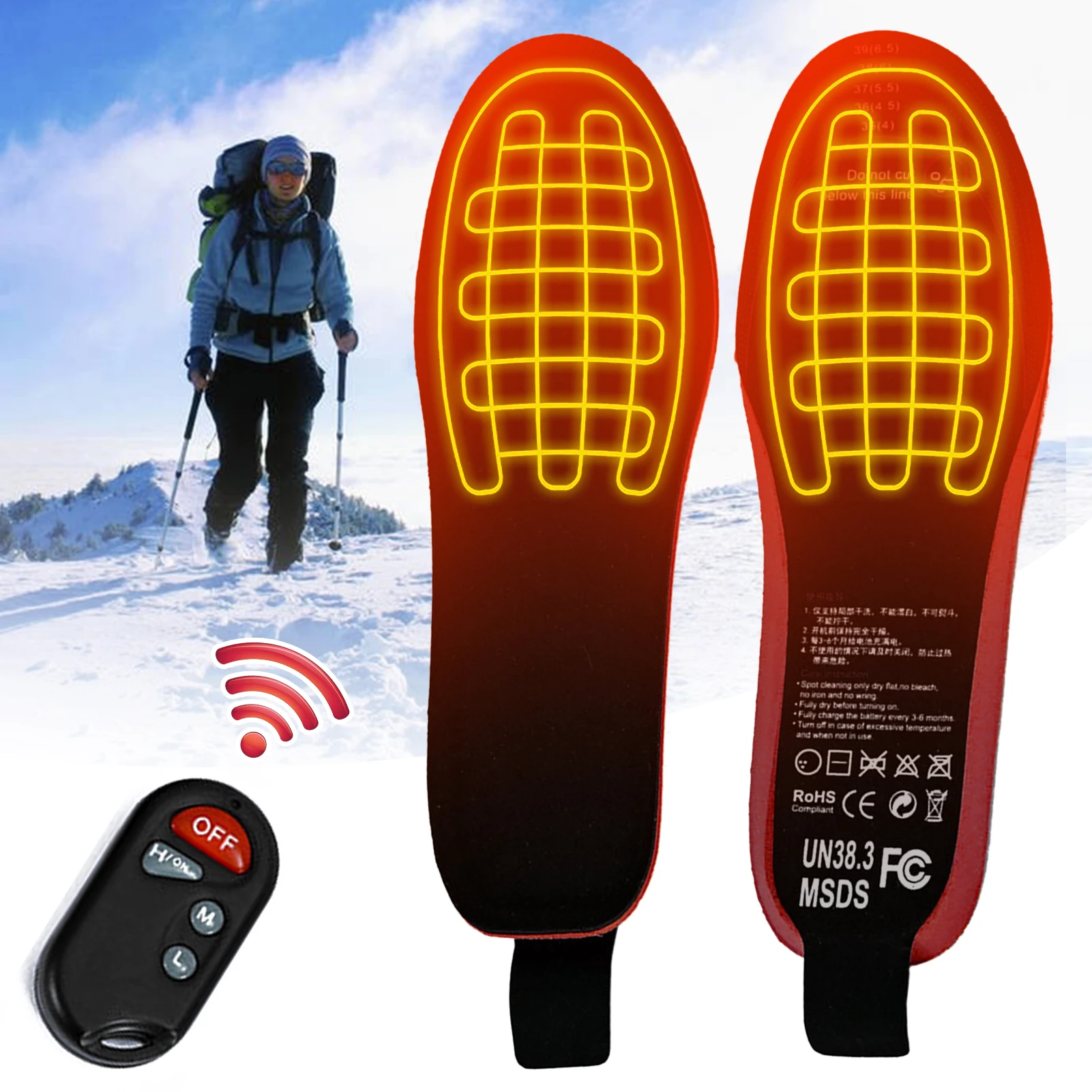 USB Heated Shoe Insoles Remote Control 4.2V 2100MA Heating Insoles Rechargeable Electric Heated Insoles Warm Sock Pad Mat