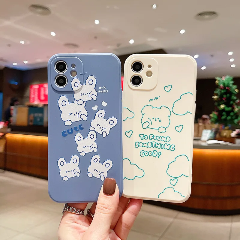 

Cartoon Cute Bear Phone Case For iPhone 13 12 Pro Max X XR XS 11 6 7 8 Plus SE 2020 Soft Silicone Camera Protection Cover