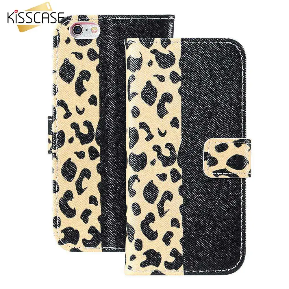 KISSCASE Стенд Бумажник флип Чехлы для iPhone 6 6s 7 5 5S чехол Ретро книга слот для карты чехол для iPhone 5S 5 SE 7 6s Plus Coque чехол на айфон 8 6 5s книжка - Цвет: Black Leopard