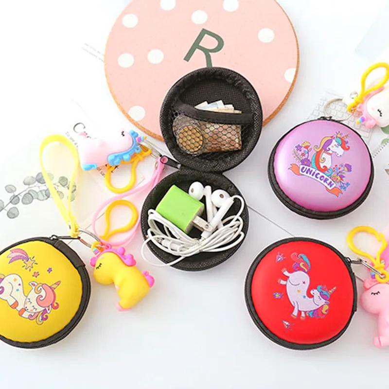 Милый кошелек с подвеской в виде единорога для монет круглым рисунком из