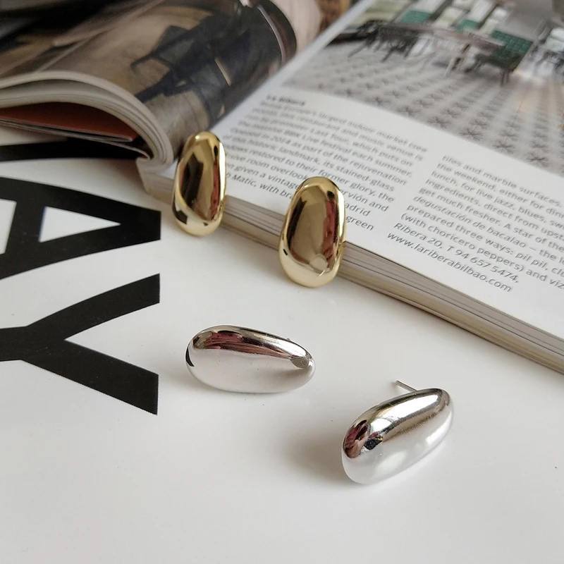 

SUPERAINBOW925 Sterling Silver Irregular Oval-shaped Geometric Stud Earrings for Women Gold Silver Jewelry Wholesale SR-E26