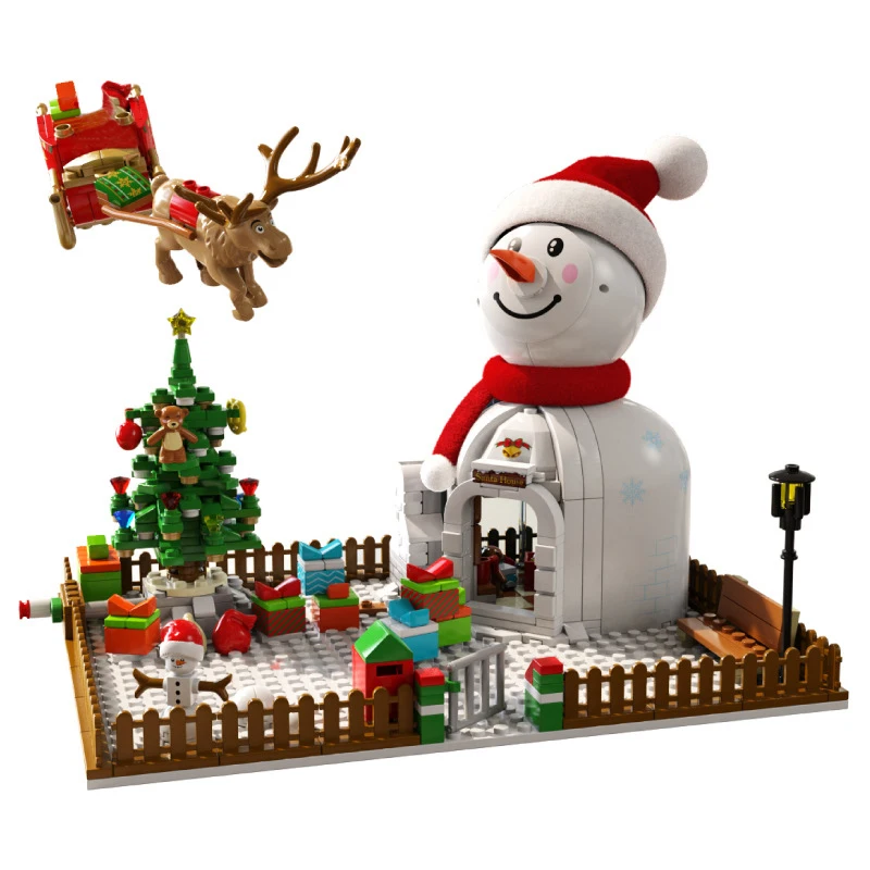 

New MOC Christams Snowman Santa Claus Gifts House Building Block Creative Winter Flying Christams Party Set Bricks Kids Toy Gift