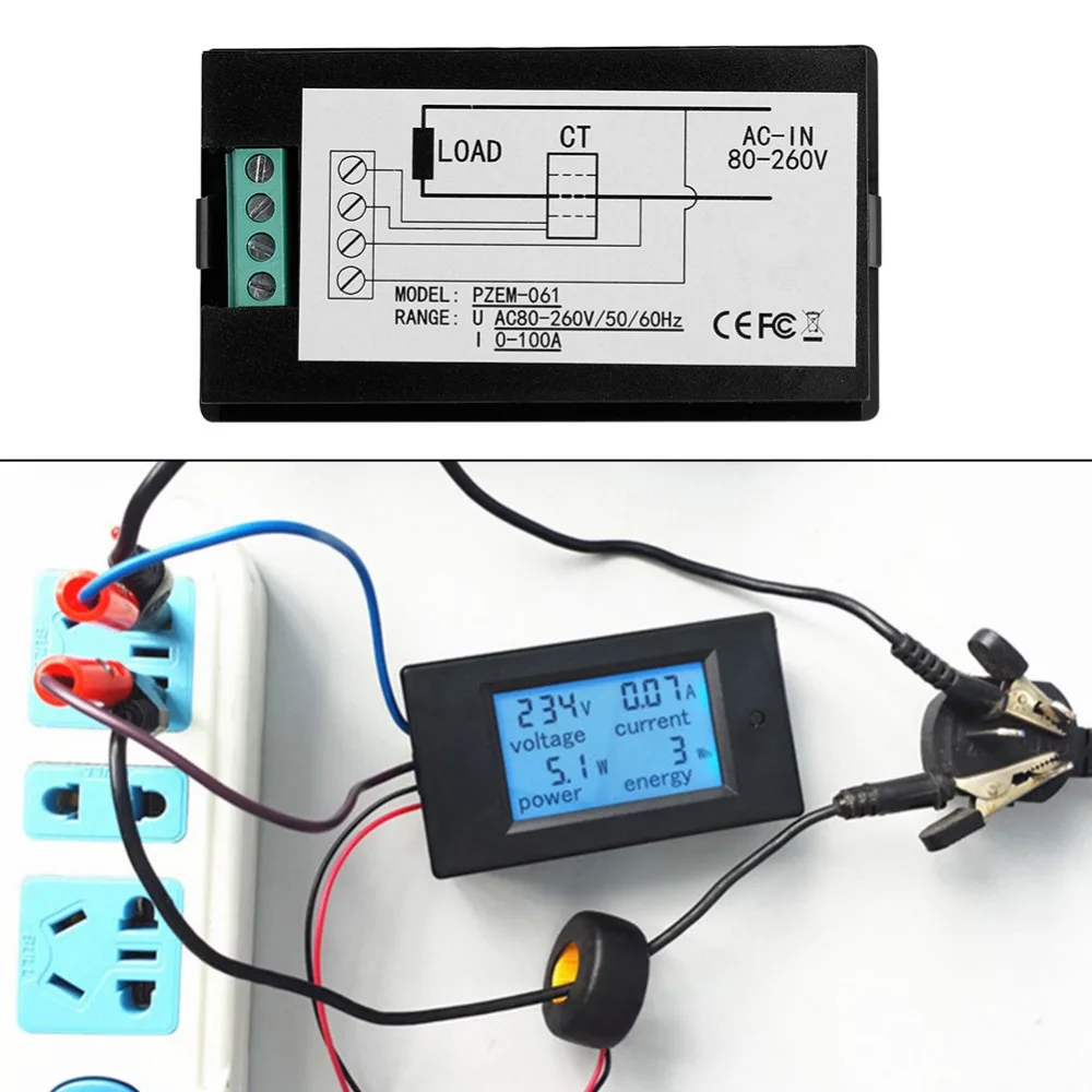 AC 80~ 260V 100A Цифровой вольтметр измеритель мощности индикатор точный Амперметр кВтч Ватт энергетическое Напряжение Ток Мощность монитор тестер