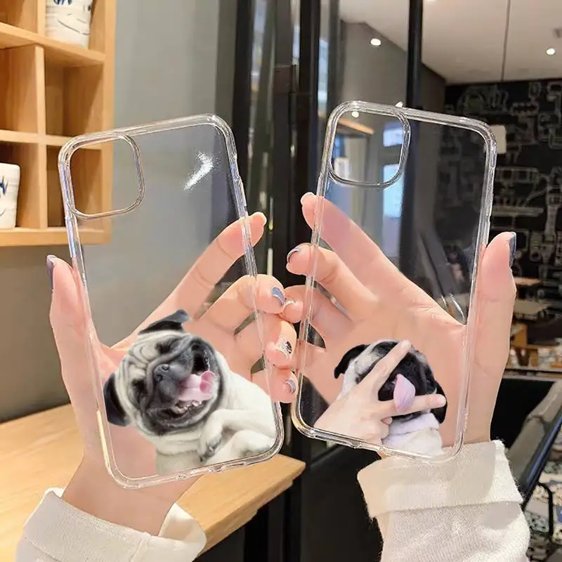 

Cute funny animal bulldog art Phone Case Transparent for iPhone 6 7 8 11 12 s mini pro X XS XR MAX Plus SE Clear mobile bag