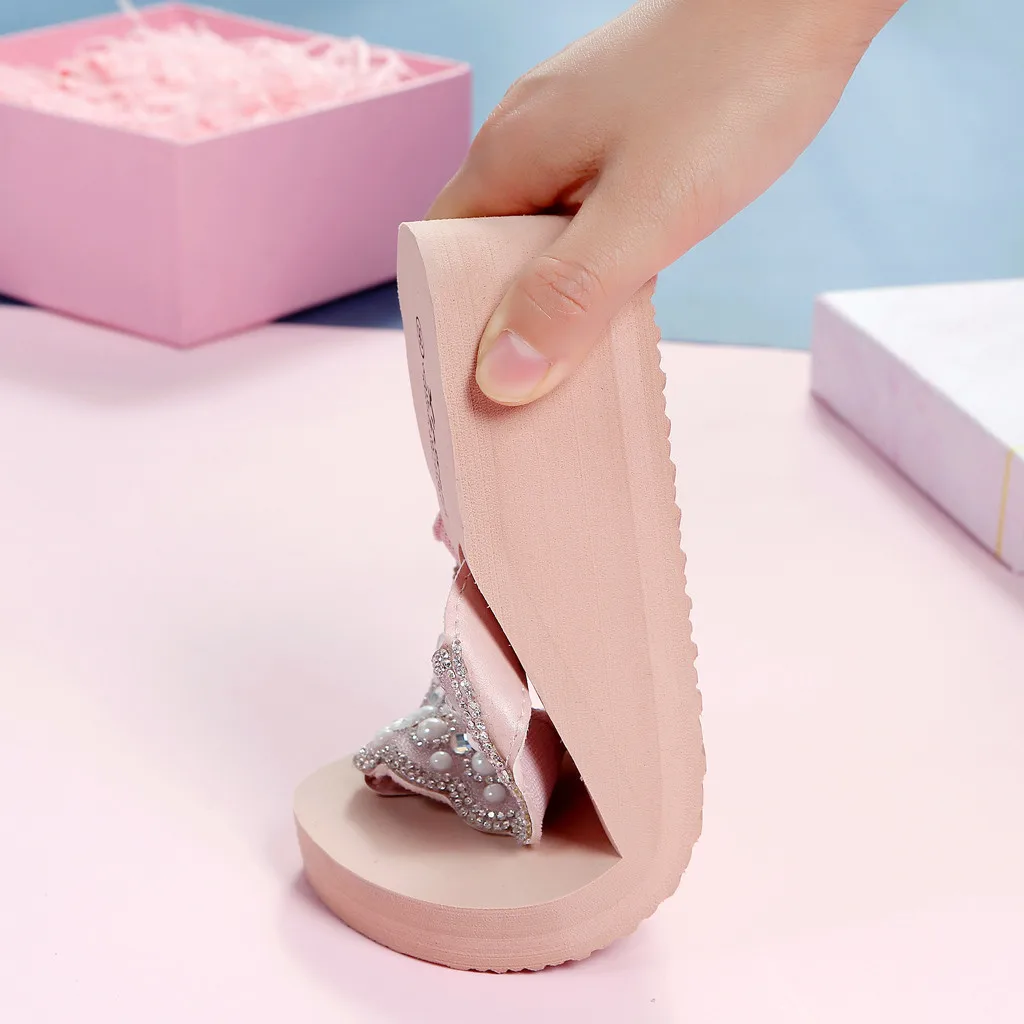 

Summer Slippers Fashion Rhinestones Wedges Flip Flops Women's Casual Beach Shoes Fashionable ladies summer flip-flops