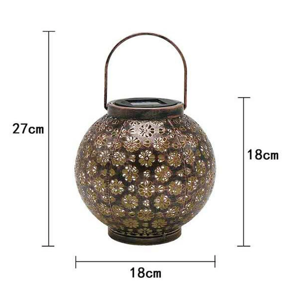 

Solar Powered Lamp Retro Metallic Hollow Lantern Projection Light Outdoor Home Garden Hanging Decoration Solar Light