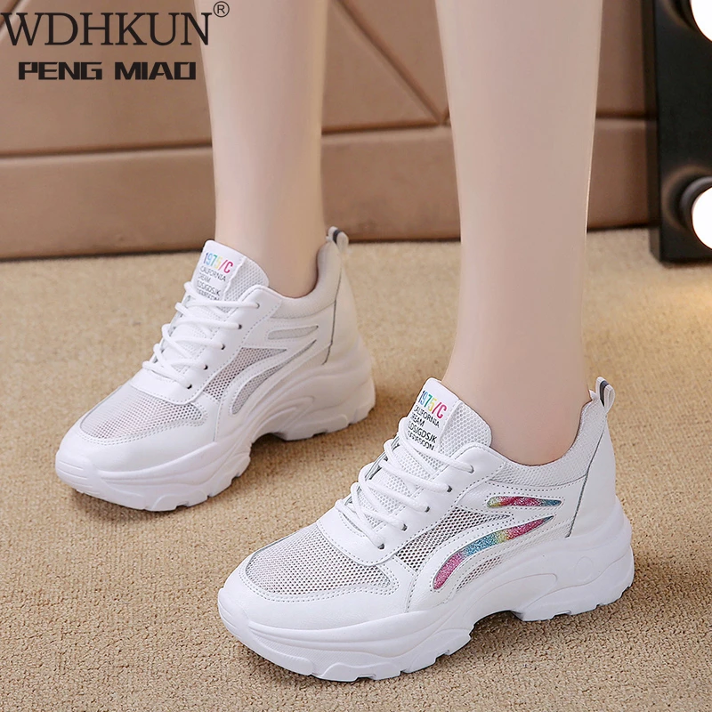 

Sneakers Women Shoes Breathable Mesh Sports Casual Shoes Woman 2021Autumn Solid Lace-up Wedges Plaform Shoes Women Sneakers