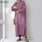 Платье ZANZEA женское средней длины, стильный Однотонный сарафан с рукавом 2022, с открытой спиной, с разрезом, большие размеры, осень 34