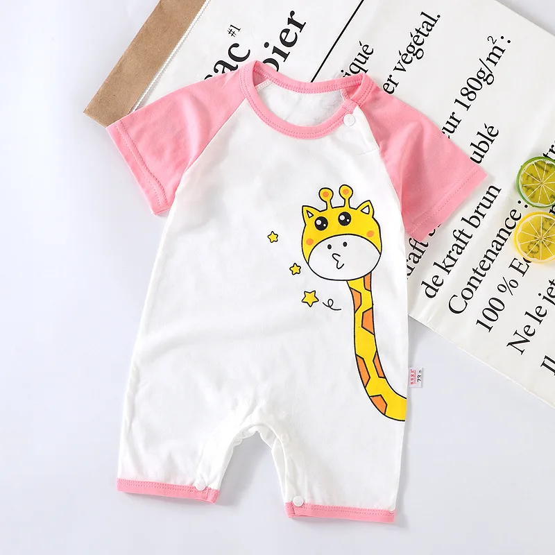 

Cheap cotton Baby romper Fashion cartoon Short Sleeve baby clothing One Piece Summer Baby Clothes girl and boy jumpsuits Giraffe