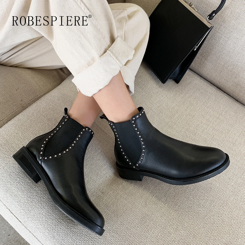 ROBESPIERE/женские ботинки из натуральной кожи зимние теплые Челси Новые ботильоны с