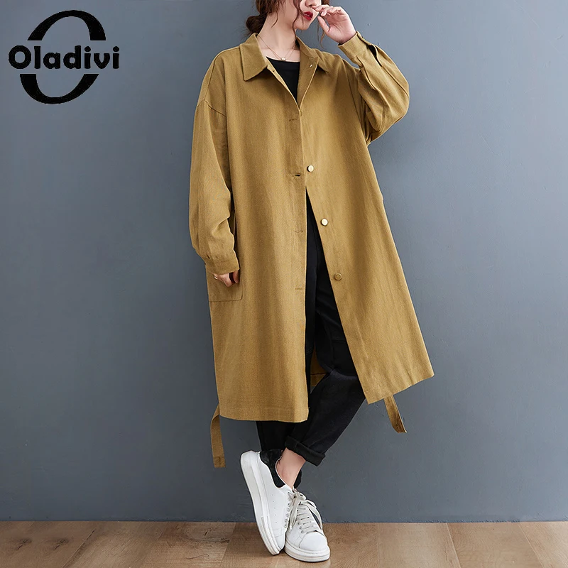 

Oladivi Oversized Women Long Trench Coats 2021 Autumn New Outerwears Fashion Ladies Casual Loose Overcoats 9351 4XL 5XL 6XL 7XL