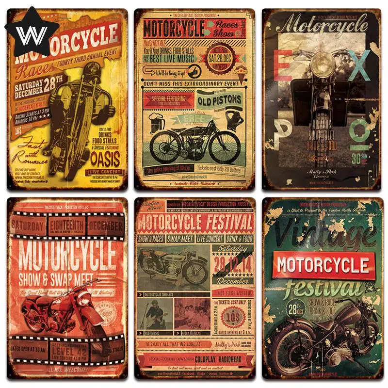 

Retro Motorcycle Metal Poster Car Repair Tin Sign Metal Plate Vintage Garage Metal Sign Tin Plate Sticker for Man Cave Bar Decor