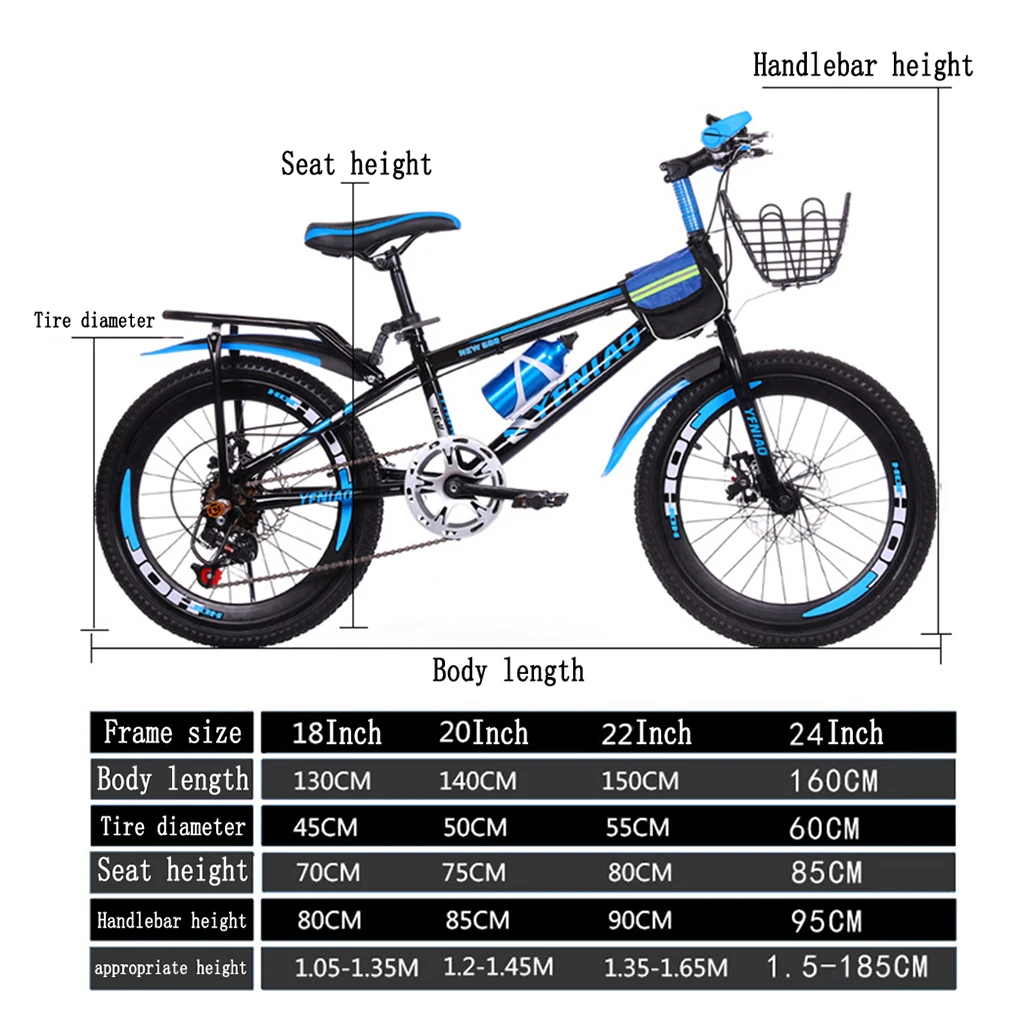

22 Inch Mountain Bikes w/ Mudguard Lightweight Wind Breaking Frame Students Bicycle for Children Kids Easy Relaxed Riding