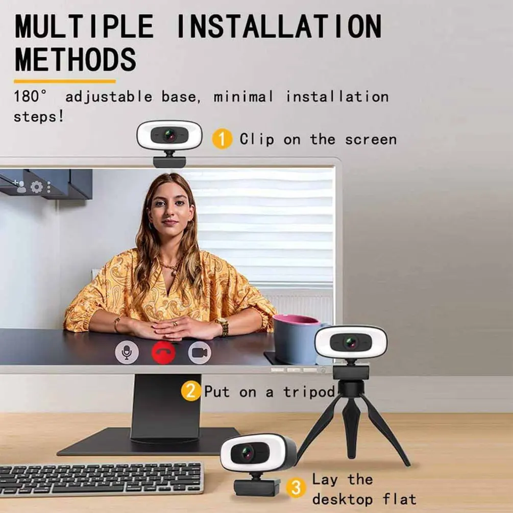 

Ultra HD Webcam Computer Video Camera with Whitening Fill Light USB Drive-Free Dual Stereo Microphone Camera Auto Focus