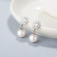925 silver flower earrings korean personality sun flower pearl earrings fashion super flash tassel zircon earrings jewelry
