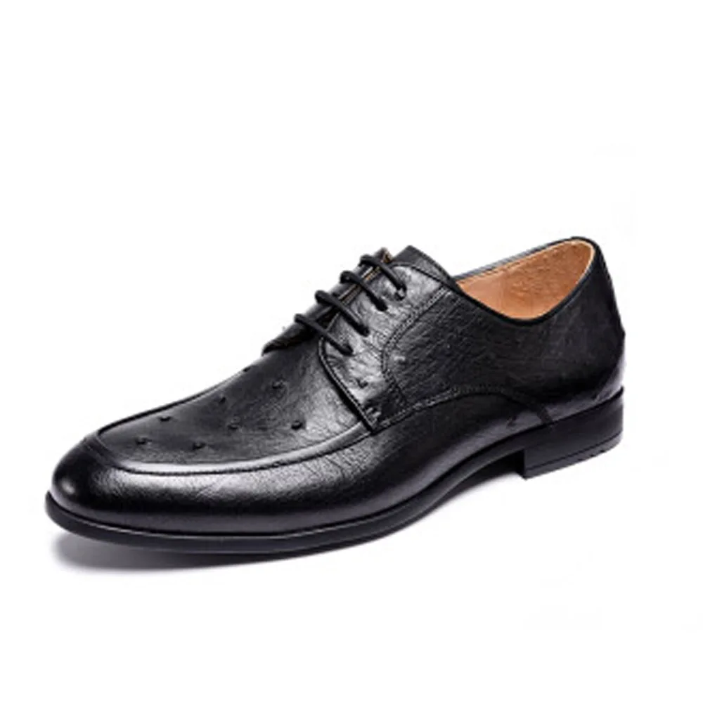 

PUGETE new South Africa import Ostrich leather men formal shoes male Ostrich leather fashion wear-resisting non-slip