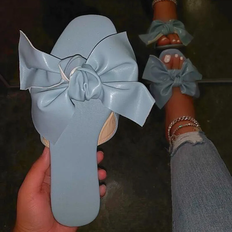 

Women Slippers Summer New Solid Butterfly Knot Flat Heel Outdoor Slides Fashion Casual Beach Female Lady Shoes Zapatos De Mujer