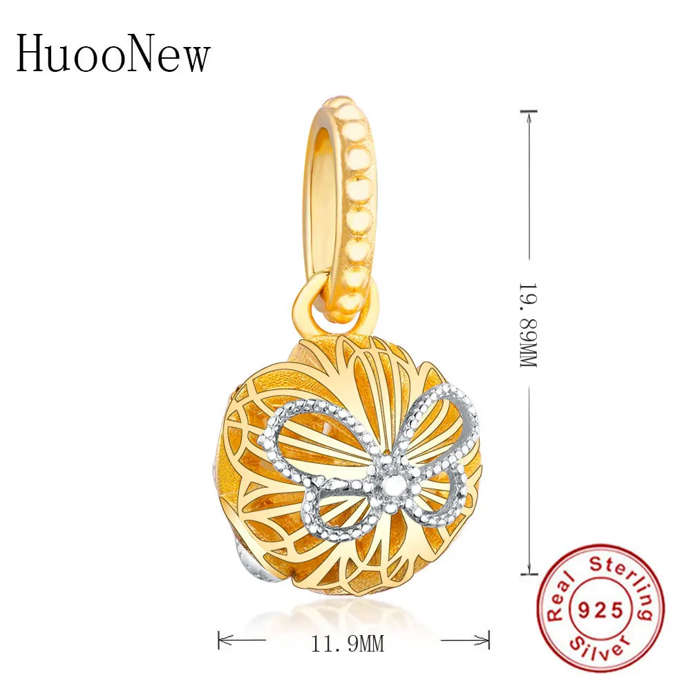 

Fit Original Pandora Charm Bracelet 925 Sterling Silver Gold Color Glow Butterfly Crystal Bead Making Pendant Berloque 2019 New