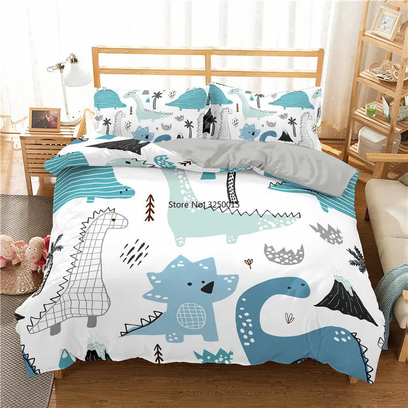 

3d Dinosaur Family Bedding Set for Kids Cartoon Printed Bed Cover Single Boys Duvet Cover Set Single Size Children Bedclothes