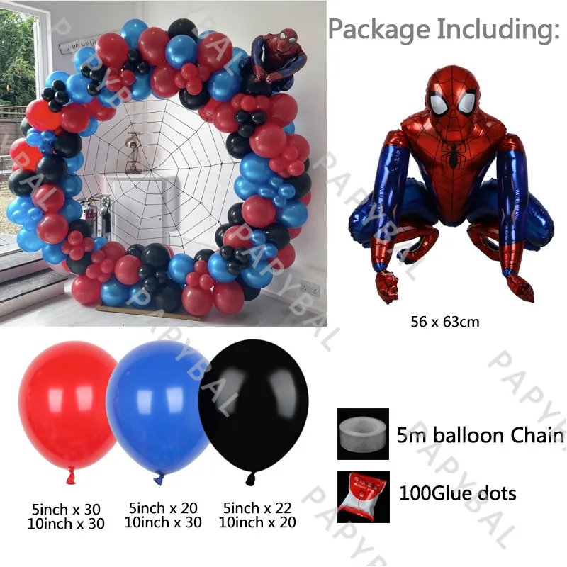 Globos de aluminio de Marvel para ni&ntilde;os, Kit de arco de globos de l&aacute;tex, Spiderman, negro y rojo, suministros de fiesta de cumplea&ntilde;os, decoraci&oacute;n de ducha de beb&eacute;, 155 Uds.-2