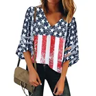 Женская блузка с американским флагом, повседневная сетчатая блузка с круглым вырезом, топ с рукавом-колоколом 34, свободная одежда, новинка 2020 # RNS
