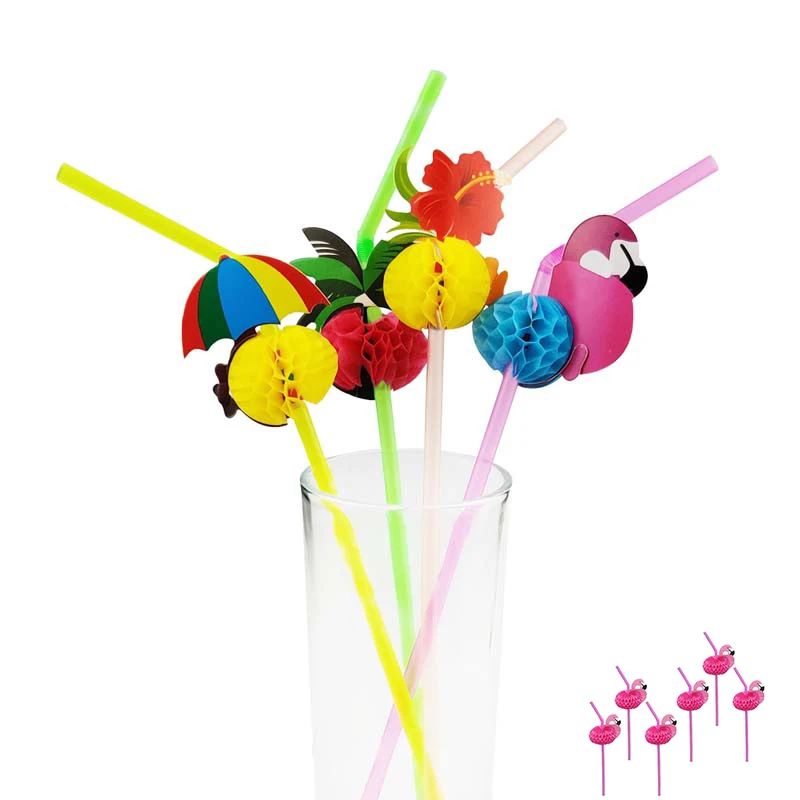 Одноразовые соломинки для коктейлей 20 шт. пластиковые фламинго кокоса разные