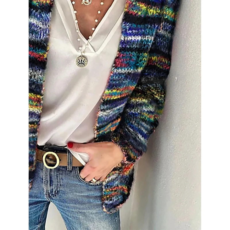 Женская Повседневная полосатая верхняя одежда с длинным рукавом разноцветный