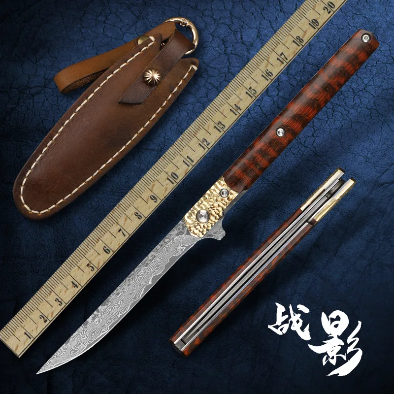 

Japanese Folding Knife 3.54 Inches VG10 Damascus Slim Blade Snakewood Handle for Outdoor Caping Hiking Survival EDC Tools