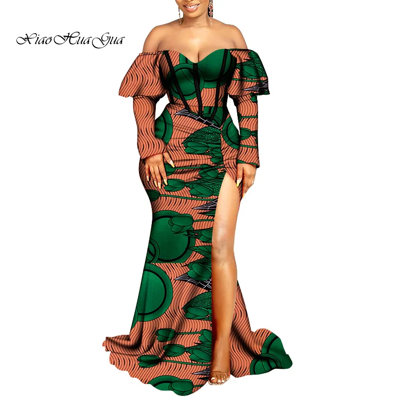 2021 News Ankara Style Dresses Fashion Women Robe Africaine African Dresses for Women Sexy Long Dashiki Split Dress WY8798