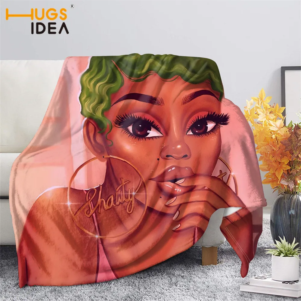 

HUGSIDEA African Black Women/Girls Pattern Blanket Winter Large Thick Throw Blanket for Sofa Soft Warm Sherpa Quilt Portable