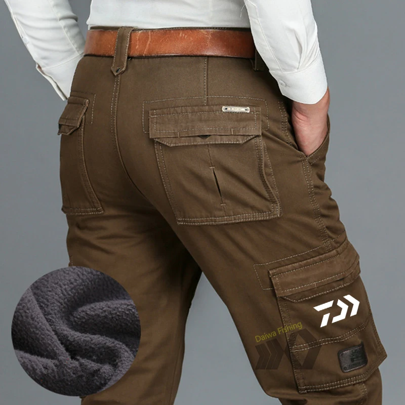 Daiwa Fishing Pants Man Fleece Thick Warm Cargo 6 Pockets Work Casual Clothing Winter Outdoor Sports Hiking | Спорт и развлечения