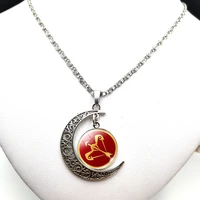 2020 creative red 12 constellation sagittarius virgo cabochon glass moon pendant clavicle chain necklace birthday gift jewelry