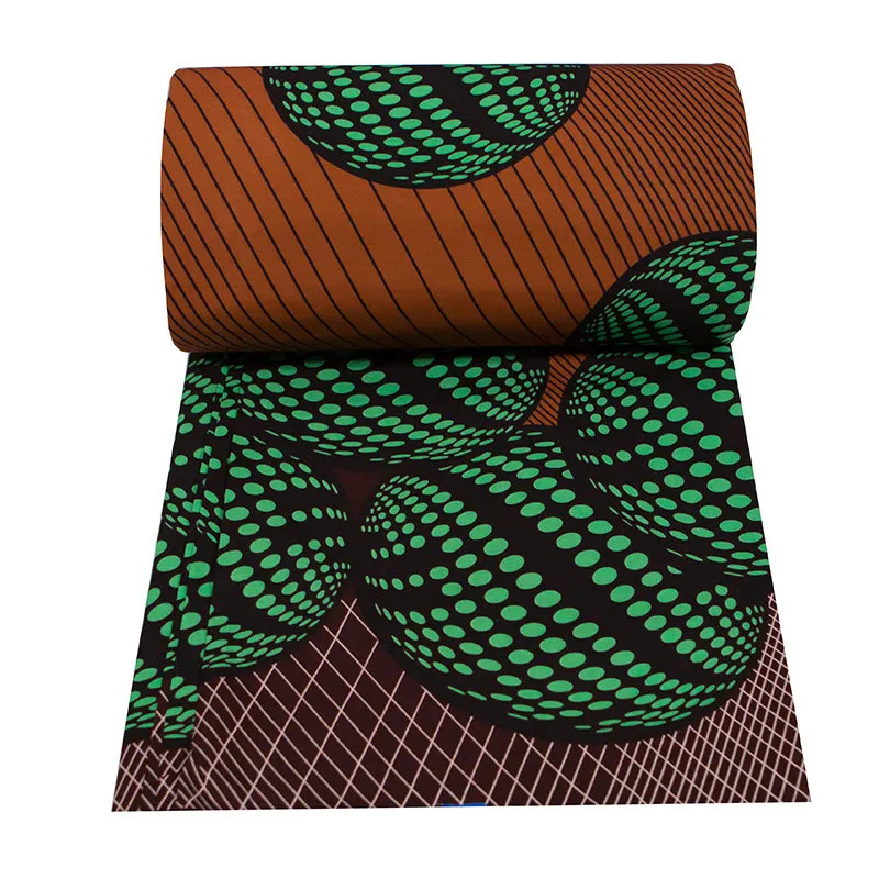 Ткань для шитья из хлопка с принтом зеленого цвета и настоящим воском в