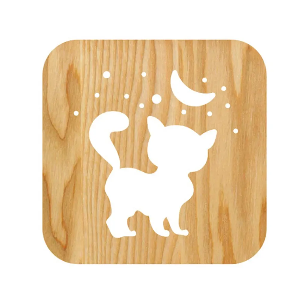 

Creative Cute Cat Shape Acrylic Solid Wood Table Lamp LED Night Light Desktop Small Ornaments Bedroom Lamp