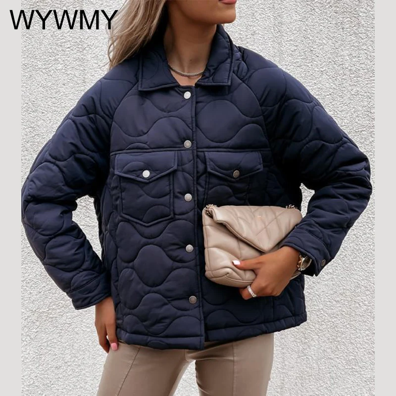 WYWMY Winter Jacket Women Short Coat Korean Fashion Autumn Long Sleeve Single Breasted Button Cotton Padded Coat Women Parkas