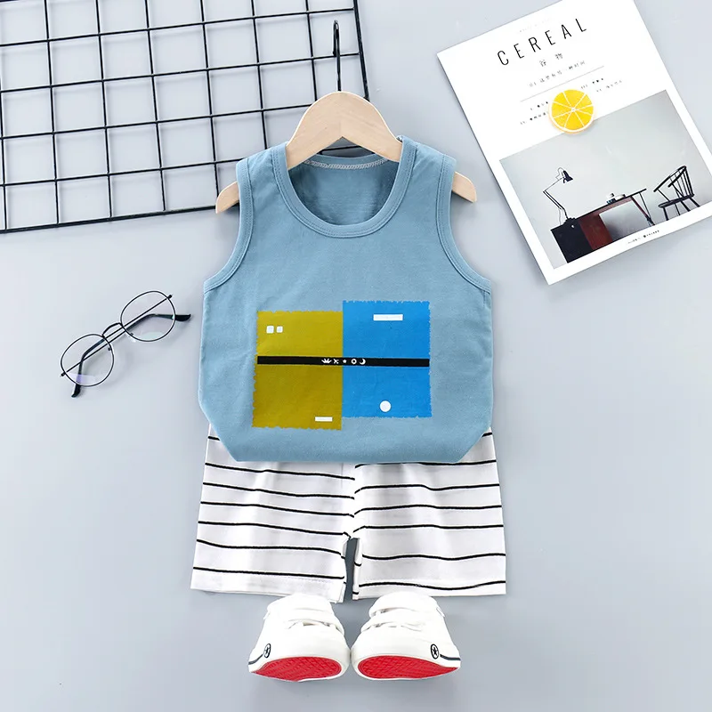Chlidren Clothing 2Pcs Sets Tops + shorts unisex cartoon sleeveless summer Pajamas | Детская одежда и обувь
