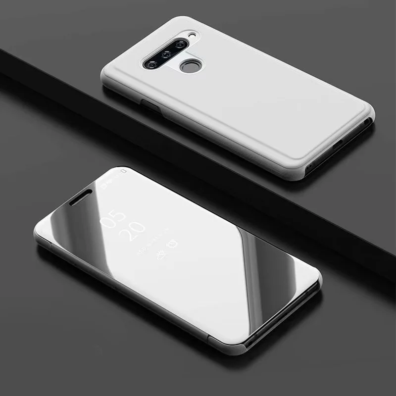 Роскошный зеркальный флип-чехол, кожаный чехол, чехол для телефона LG V40 V30 V50 G8 Q60 k50 - Цвет: Серебристый
