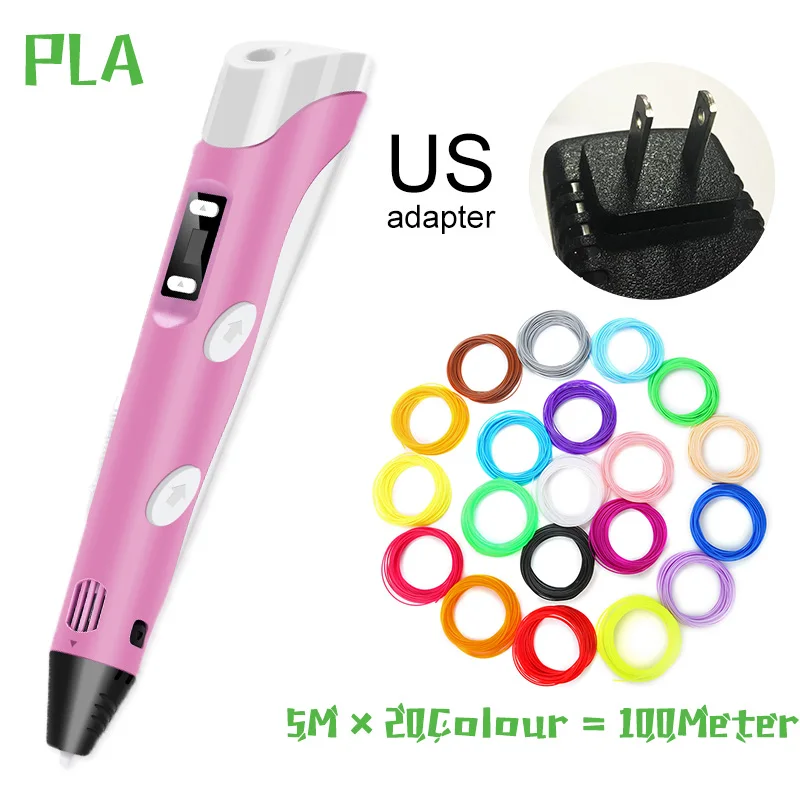 5m20color PLA US 3D Ручка, три D принтера, ручка для рисования с пластиком, 100 м, PLA/ABS нити, для творчества, подарок на день рождения, Оригинальные рождественские подарки - Цвет: 5m20color PLA US