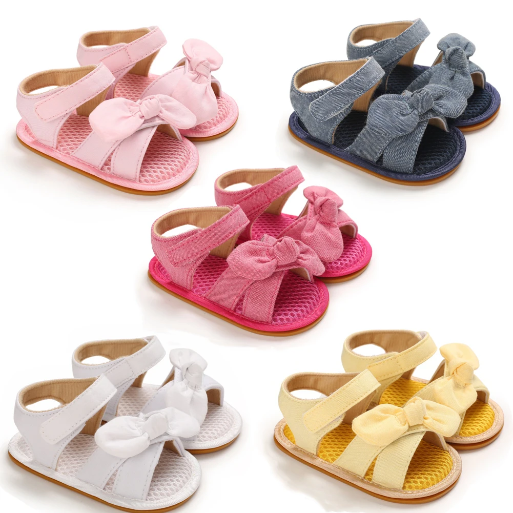 

New 2021 Newborn Shoes Sports Soft Soled Walking Shoes Summer Style Bow Sandals With Breathable Baby Girl Shoes