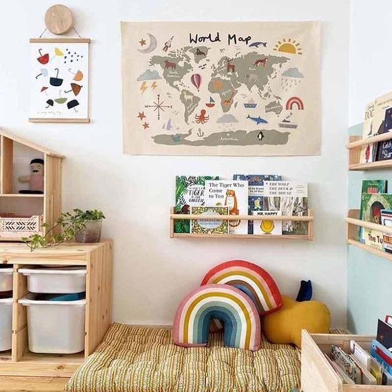 

Nordic стене висит картина без рамки ткань образовательная детская комната карта мира украшения плакат для детской Арт холст